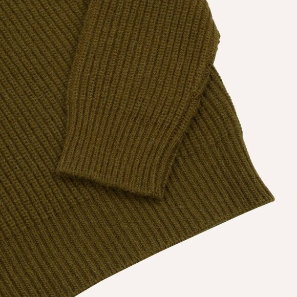 Drake's Olive Alpaca Lambswool Ribbed Integral Collar Jumper/Sweater, Size Small - Picture 4 of 6